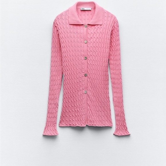 Zara Pink Cable Knit Shirt - Picture 3 of 5